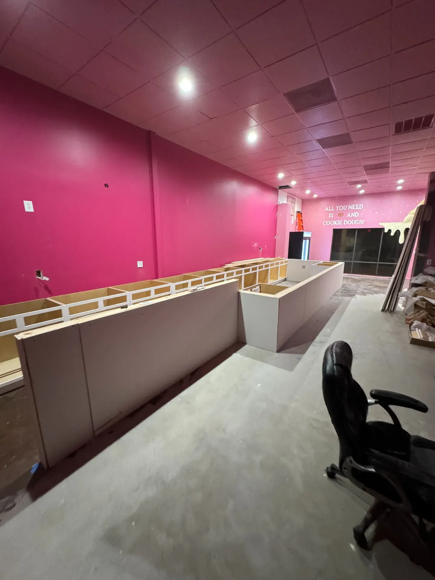 Retail counters being constructed
