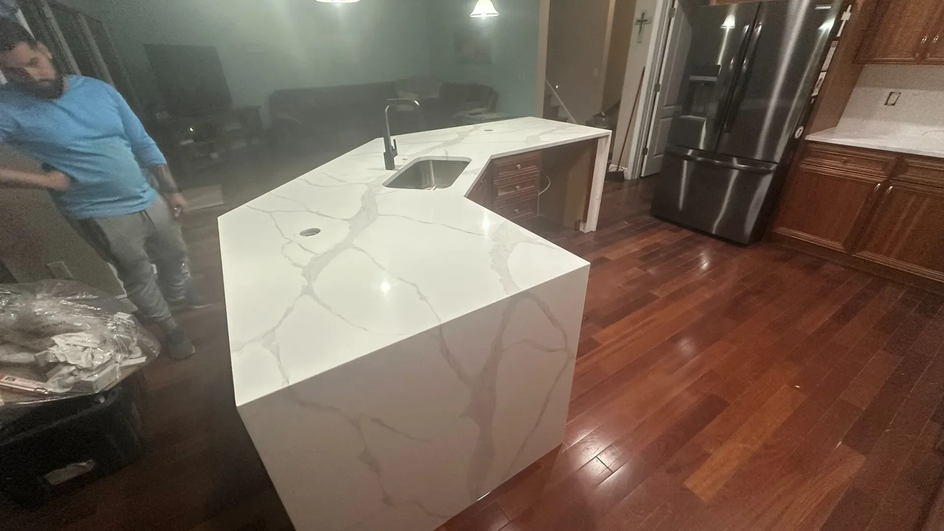 Quartz Waterfall Edge and Sink Layout